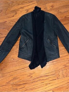 Free People black lined denim Jean jacket knit sweater combo